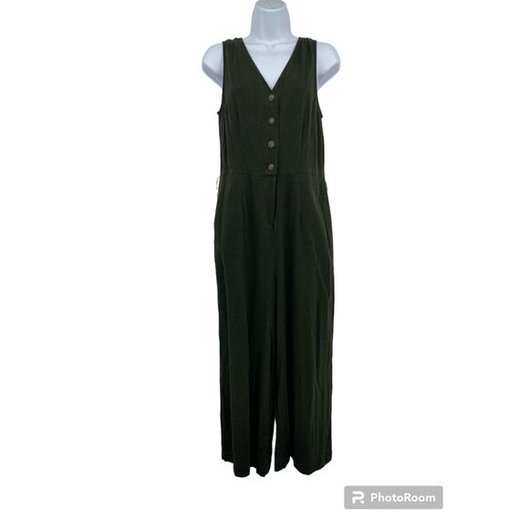 Who What Wear Linen Blend Belted Wide Leg Jumpsuit Romper Forest Green Medium - Picture 1 of 14